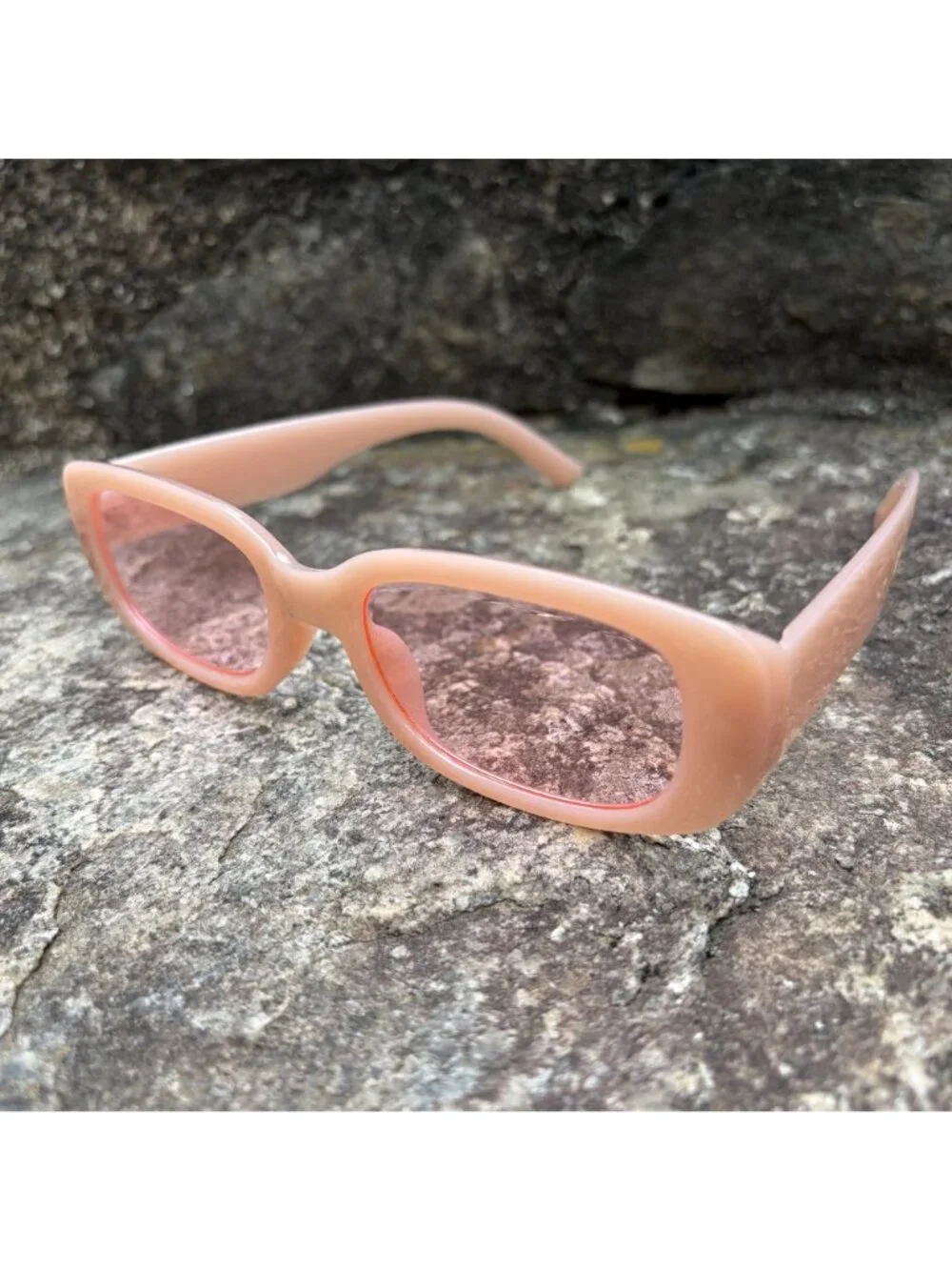 Y2K Chunky Sunglasses Peach Pink Frame Tinted Lens Retro Shades Festival Beach